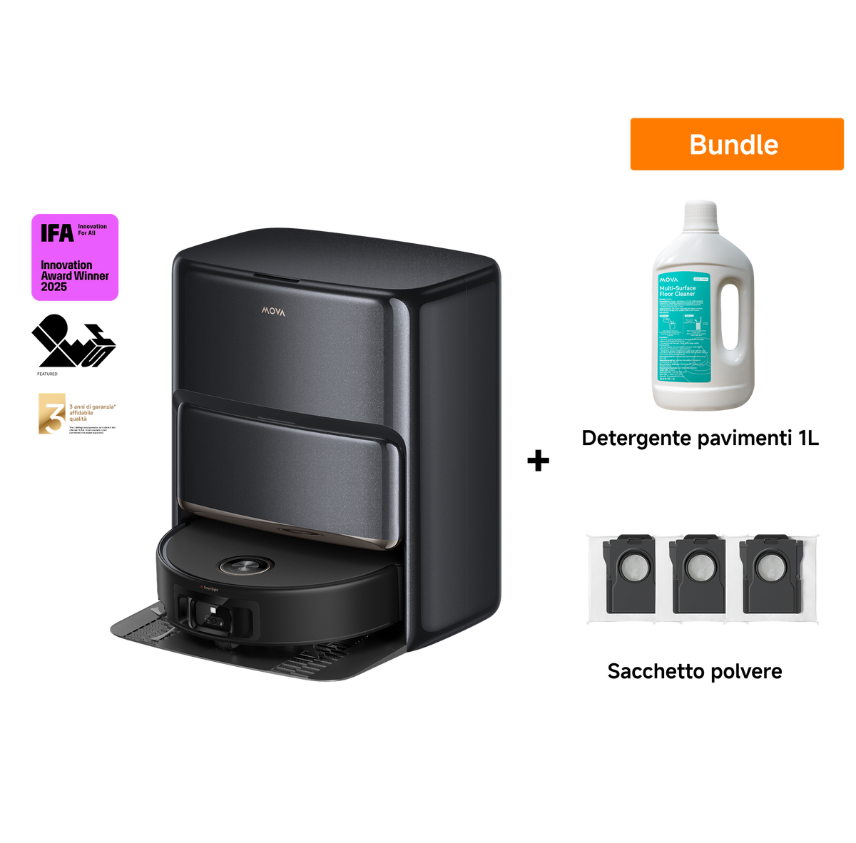 Dreame MOVA Z60 Ultra Roller Complete Robot aspirapolvere + 1L Detergente + Sacchetto della polvere
