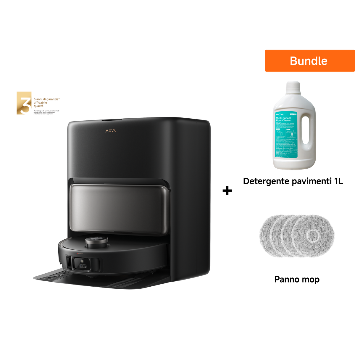 Dreame MOVA V50 Ultra Complete Robot aspirapolvere Nero + Panni per mocio + 1L Detergente