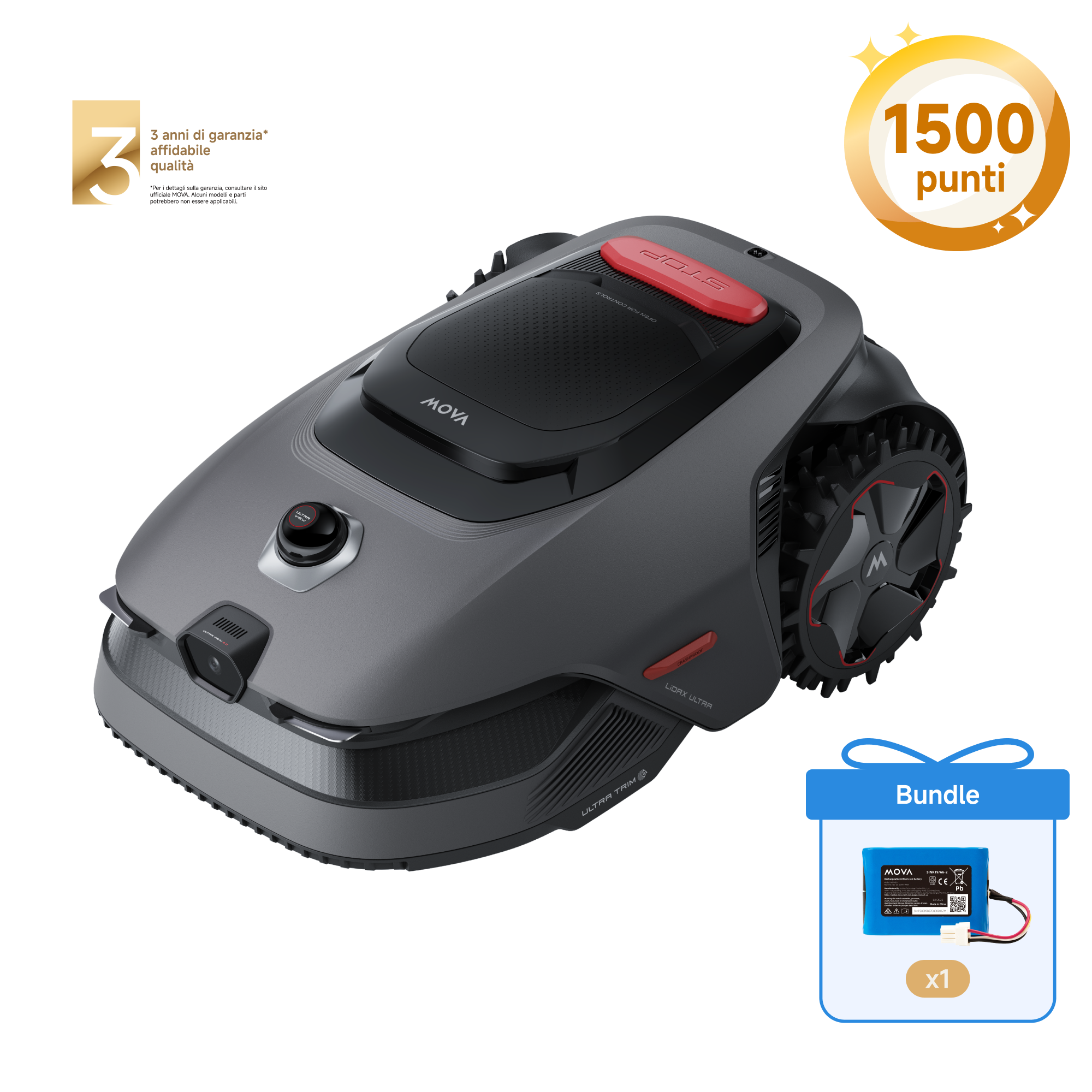 MOVA LiDAX Ultra 800 Robot tagliaerba + Batteria Litio 18V 5.0Ah 90Wh