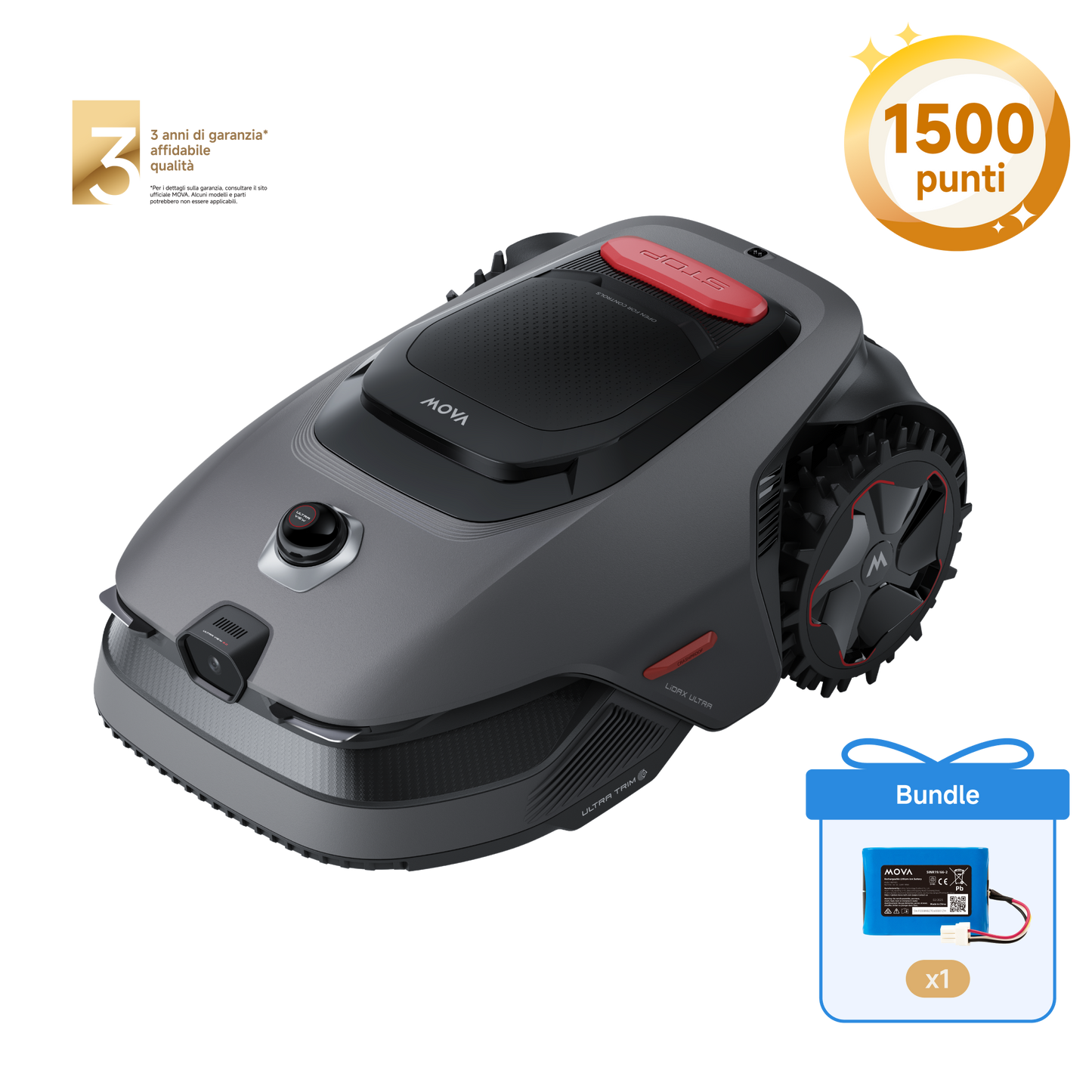 MOVA LiDAX Ultra 800 Robot tagliaerba + Batteria Litio 18V 5.0Ah 90Wh