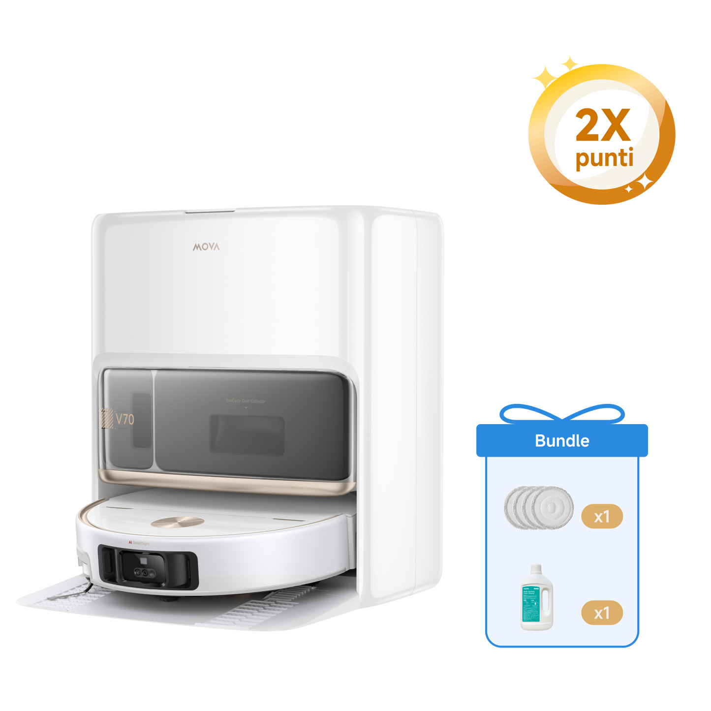 Robot aspirapolvere MOVA V70 Ultra Complete X + Panni per mocio + 1L Detergente