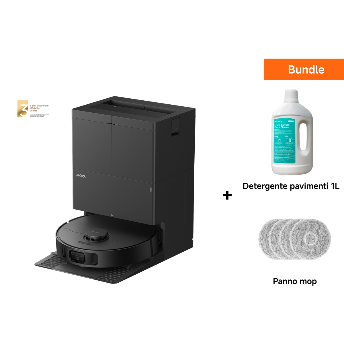 Dreame MOVA E50 Ultra Robot Aspirapolvere Nero + Panni per mocio + 1L Detergente per Pavimenti