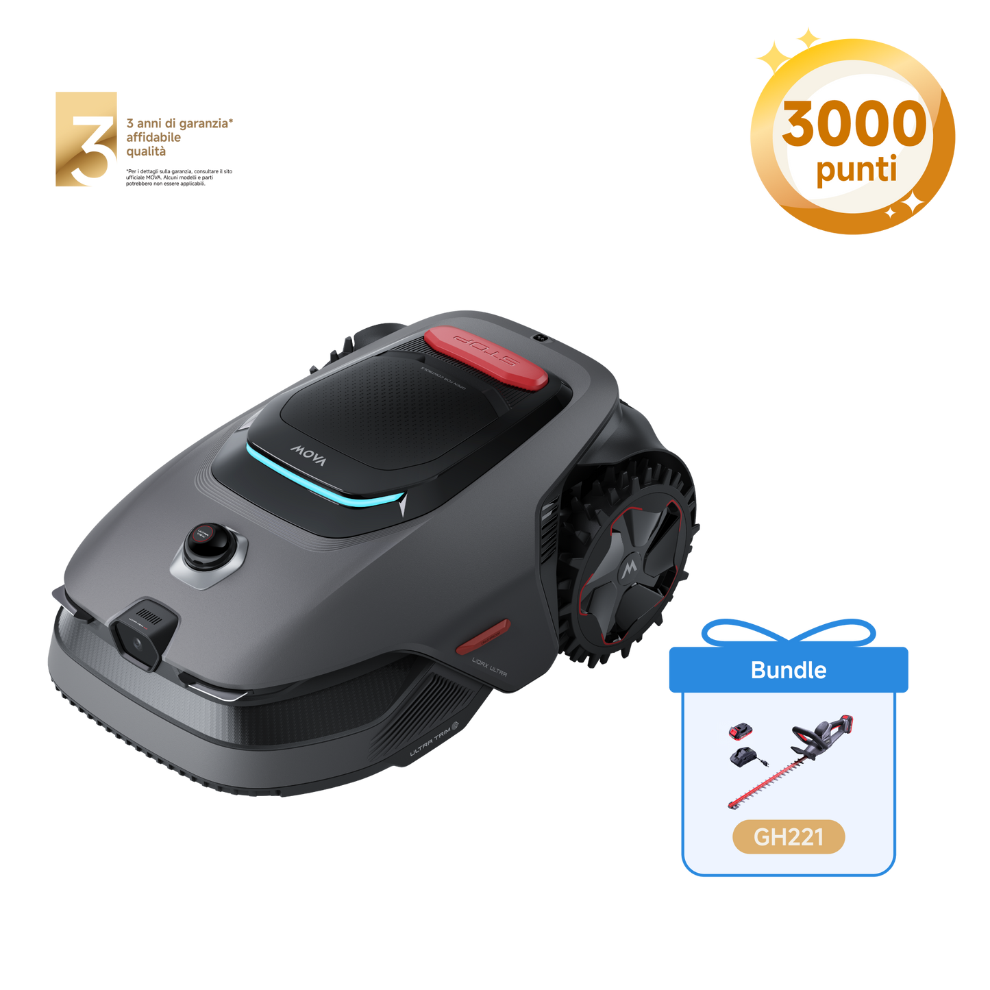 MOVA LiDAX Ultra 1600 Robot tagliaerba + MOVA GH221 Tagliasiepi cordless 55 cm 20 V