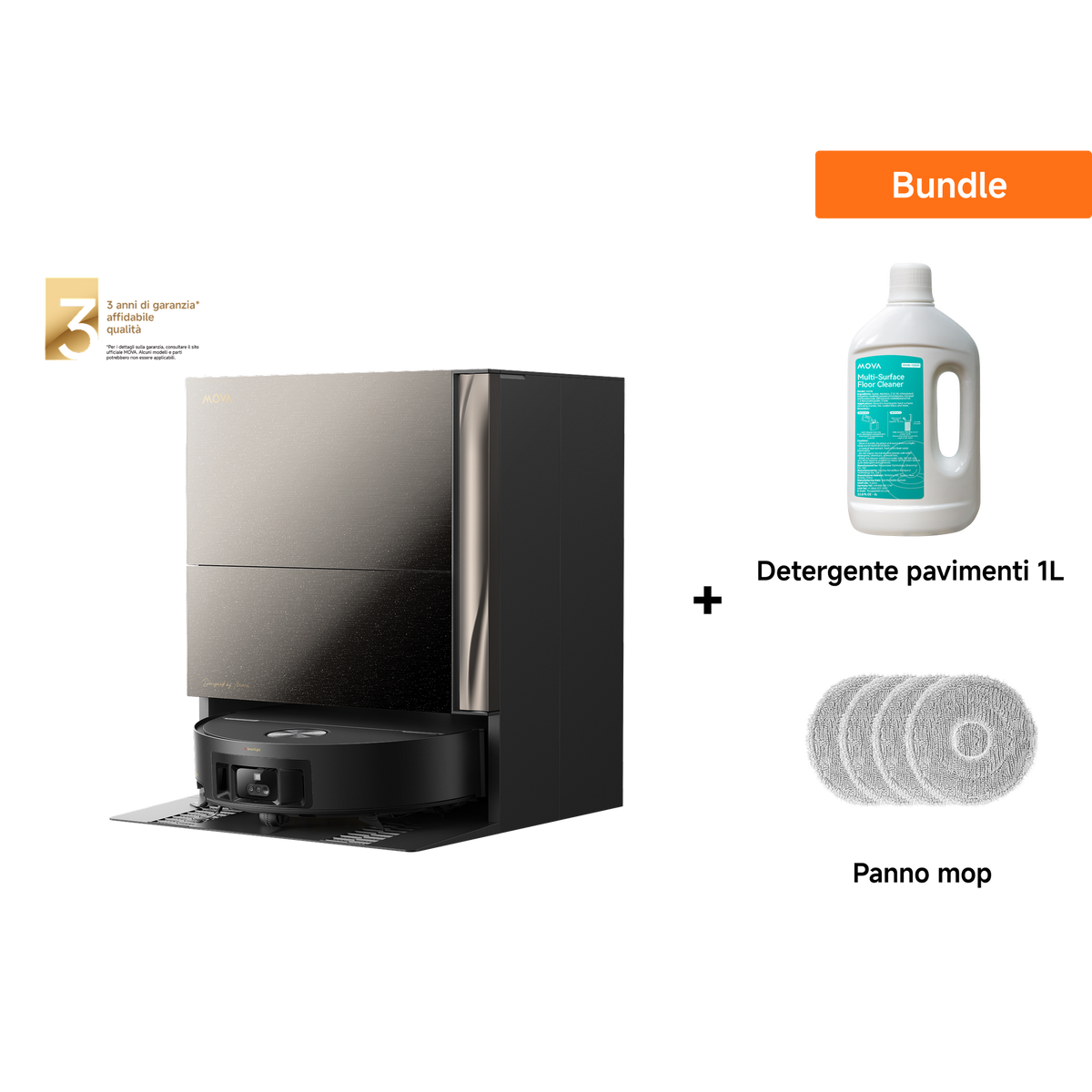 Dreame MOVA MOBIUS 60 robot aspirapolvere + Sacchetto della polvere + 1L Detergente per Pavimenti