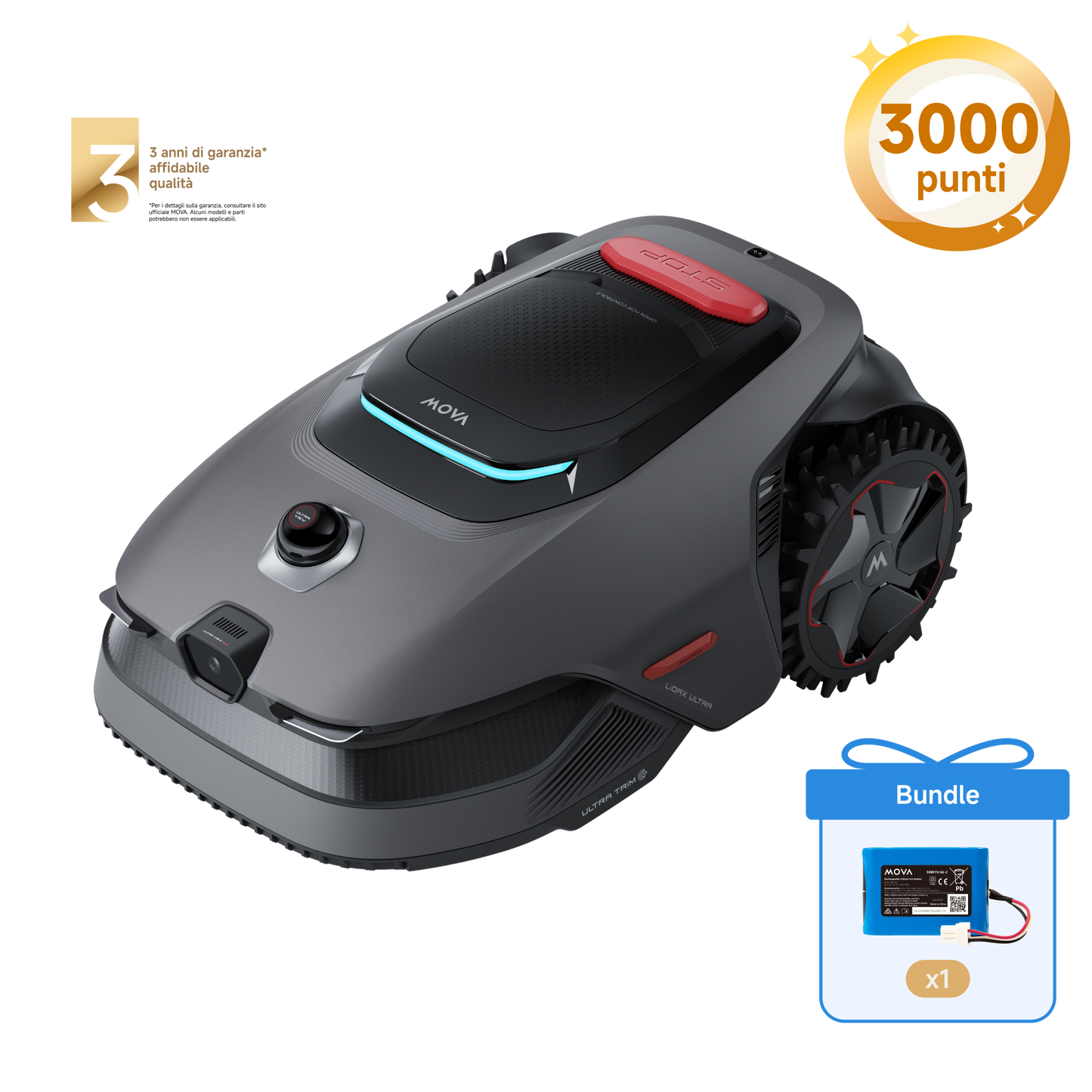 MOVA LiDAX Ultra 1600 Robot tagliaerba + Batteria Litio 18V 5.0Ah 90Wh