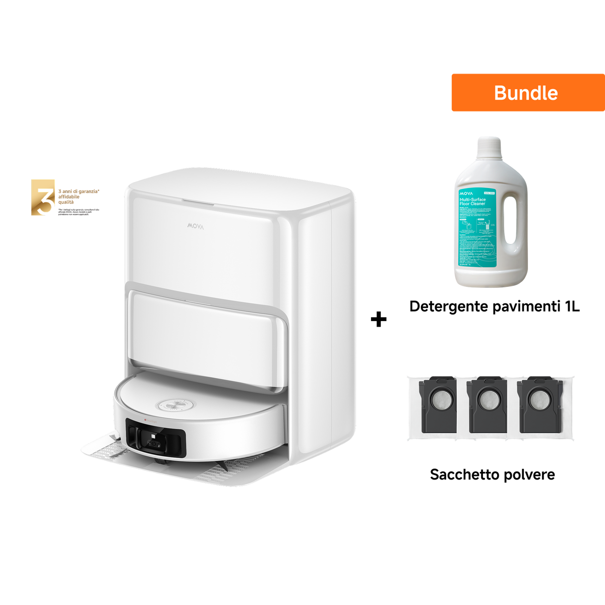 Dreame MOVA Z60 Ultra Roller Standalone + Sacchetto della polvere + 1L Detergente per Pavimenti