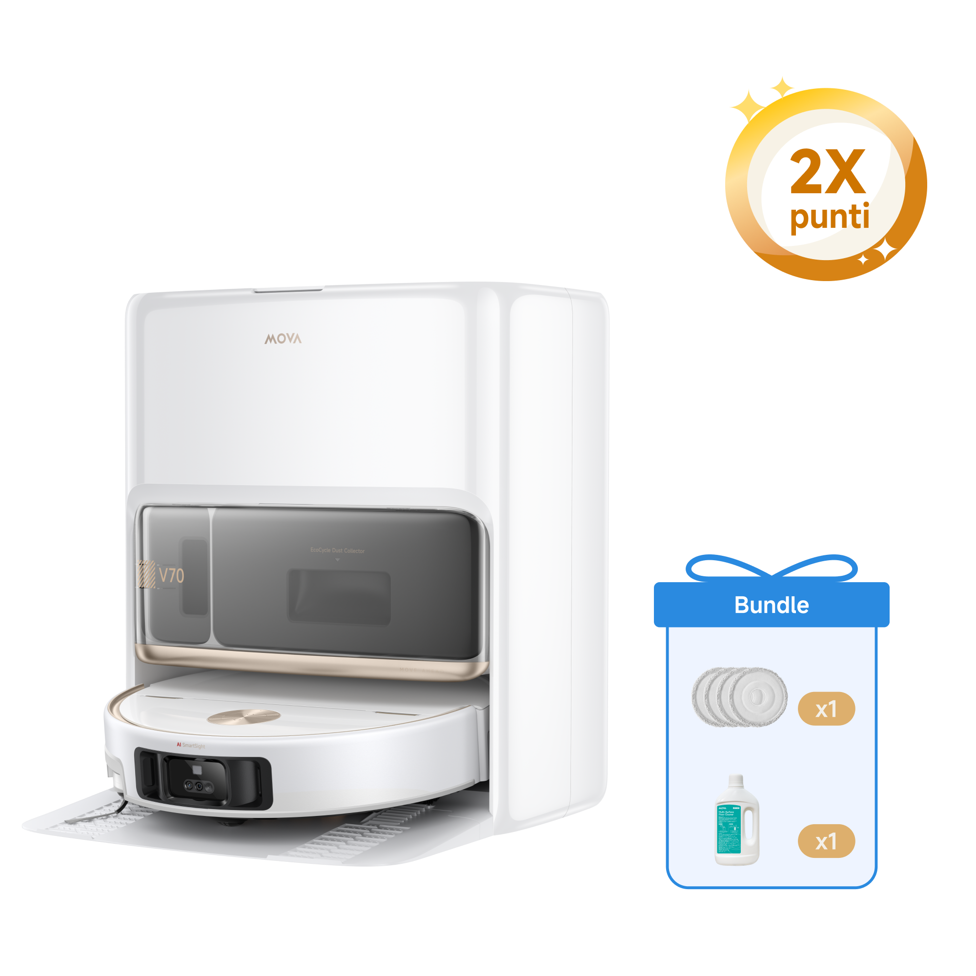 Robot aspirapolvere MOVA V70 Ultra Complete X + Panni per mocio + 1L Detergente