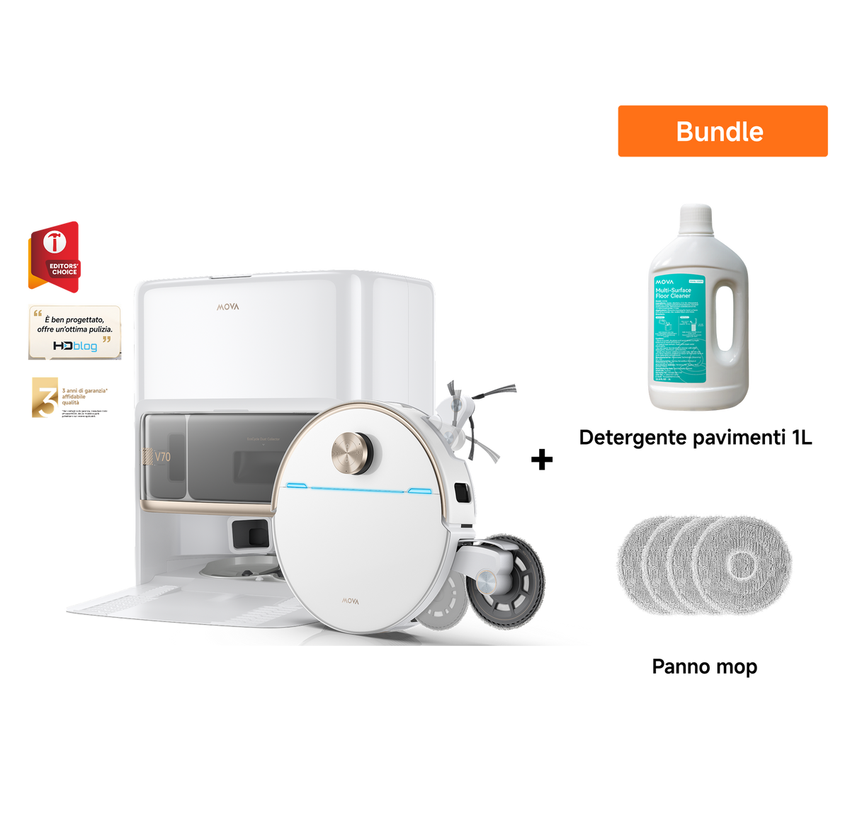 Robot aspirapolvere Dreame MOVA V70 Ultra Complete X + Panni per mocio + 1L Detergente