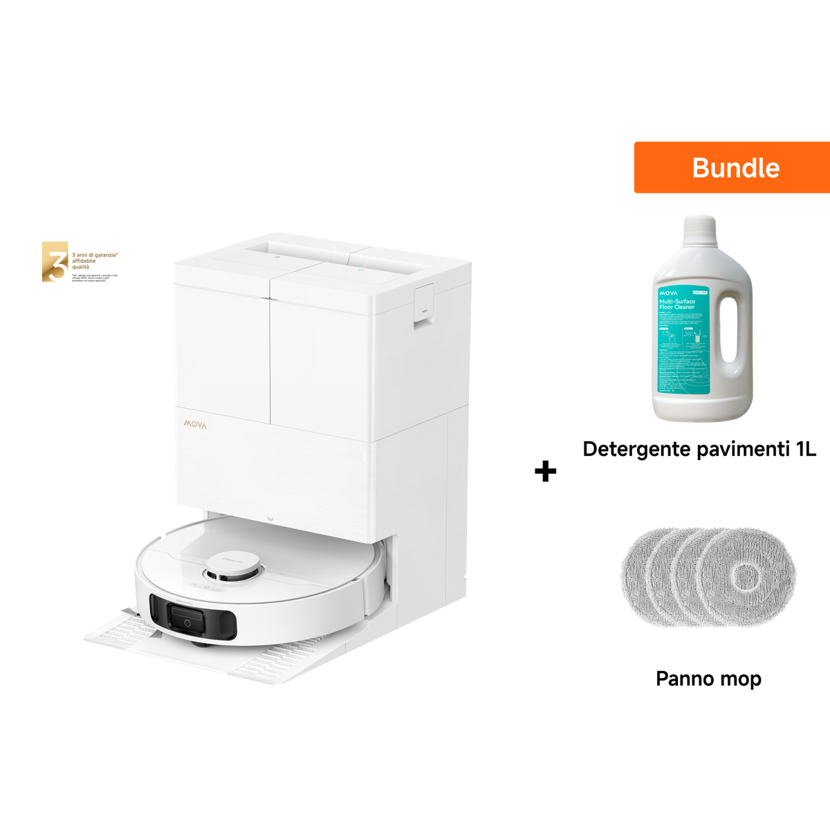 Dreame MOVA E50 Pro Ultra Robot Aspirapolvere Bianco + Panni per mocio + 1L Detergente per Pavimenti