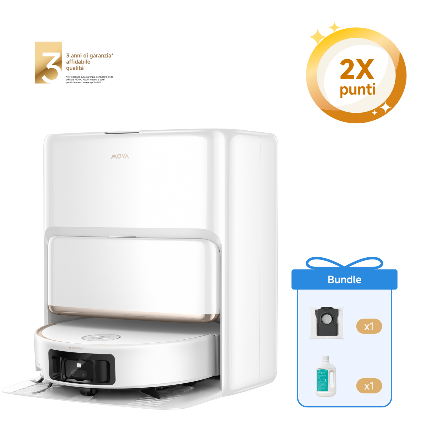 MOVA Z60 Ultra Roller Complete Robot aspirapolvere Bianco + Sacchetto della polvere + 1L Detergente per Pavimenti