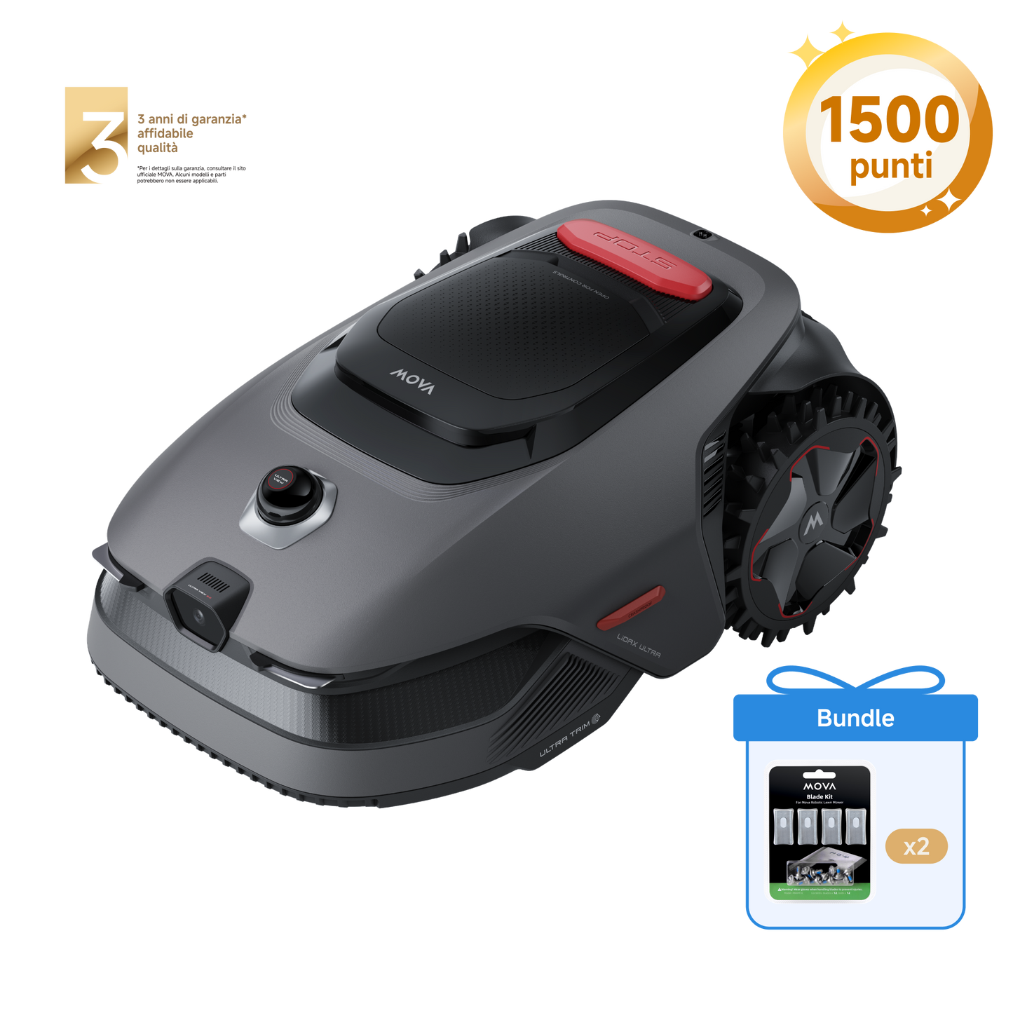 MOVA LiDAX Ultra 800 Robot tagliaerba + 2 set di 12 lame ciascuno