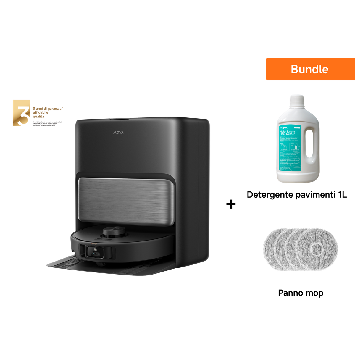 Robot aspirapolvere Dreame MOVA P70 Pro Ultra Nero + Panni per mocio + 1L Detergente per Pavimenti