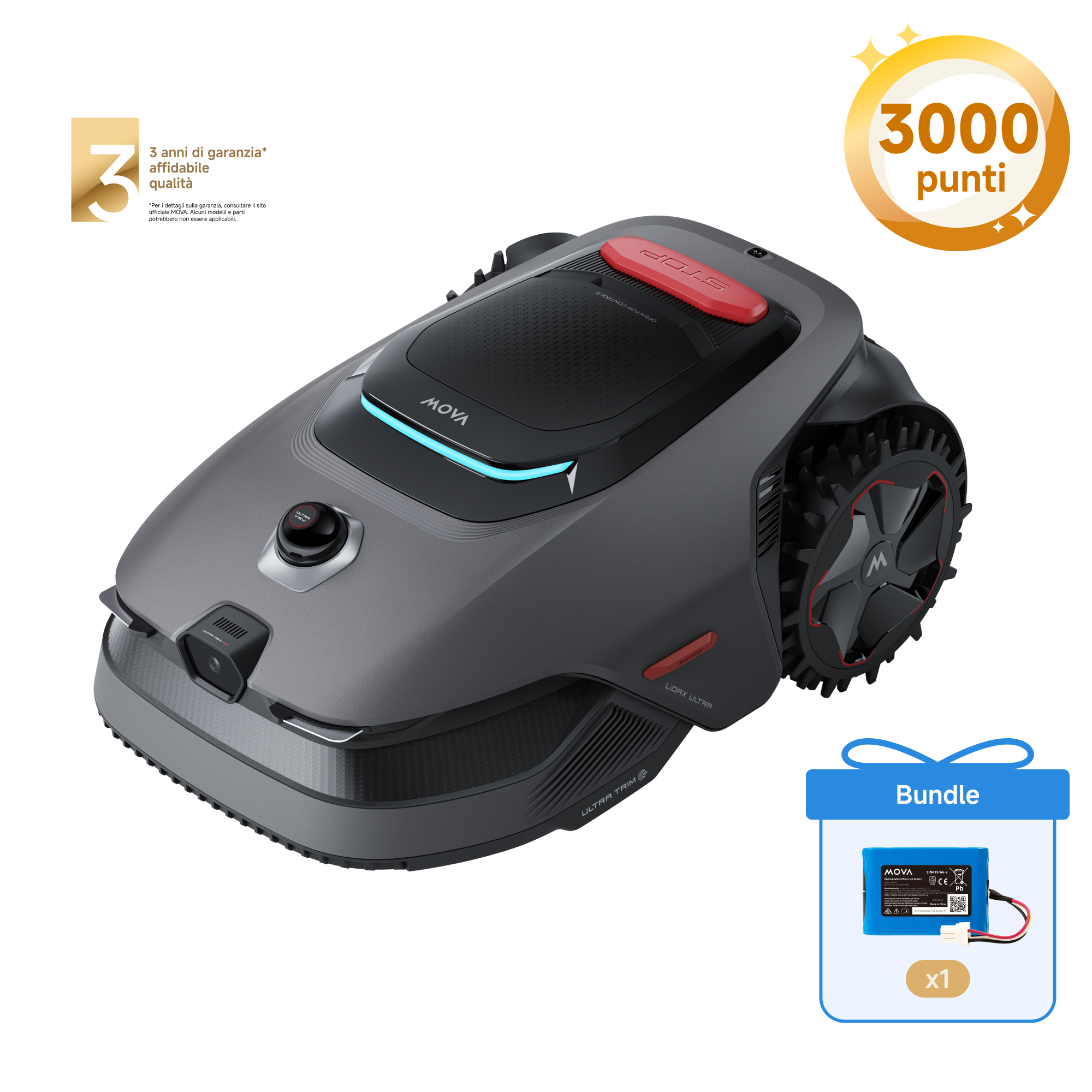 MOVA LiDAX Ultra 1600 Robot tagliaerba + Batteria Litio 18V 5.0Ah 90Wh