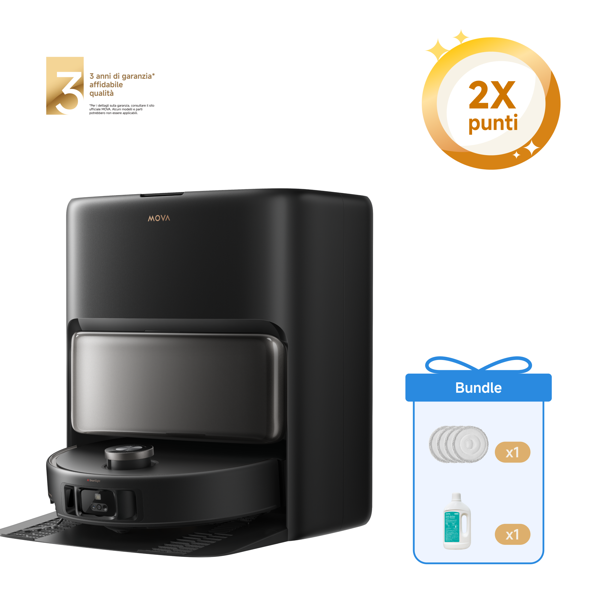 MOVA V50 Ultra Complete Robot aspirapolvere Nero + Panni per mocio + 1L Detergente