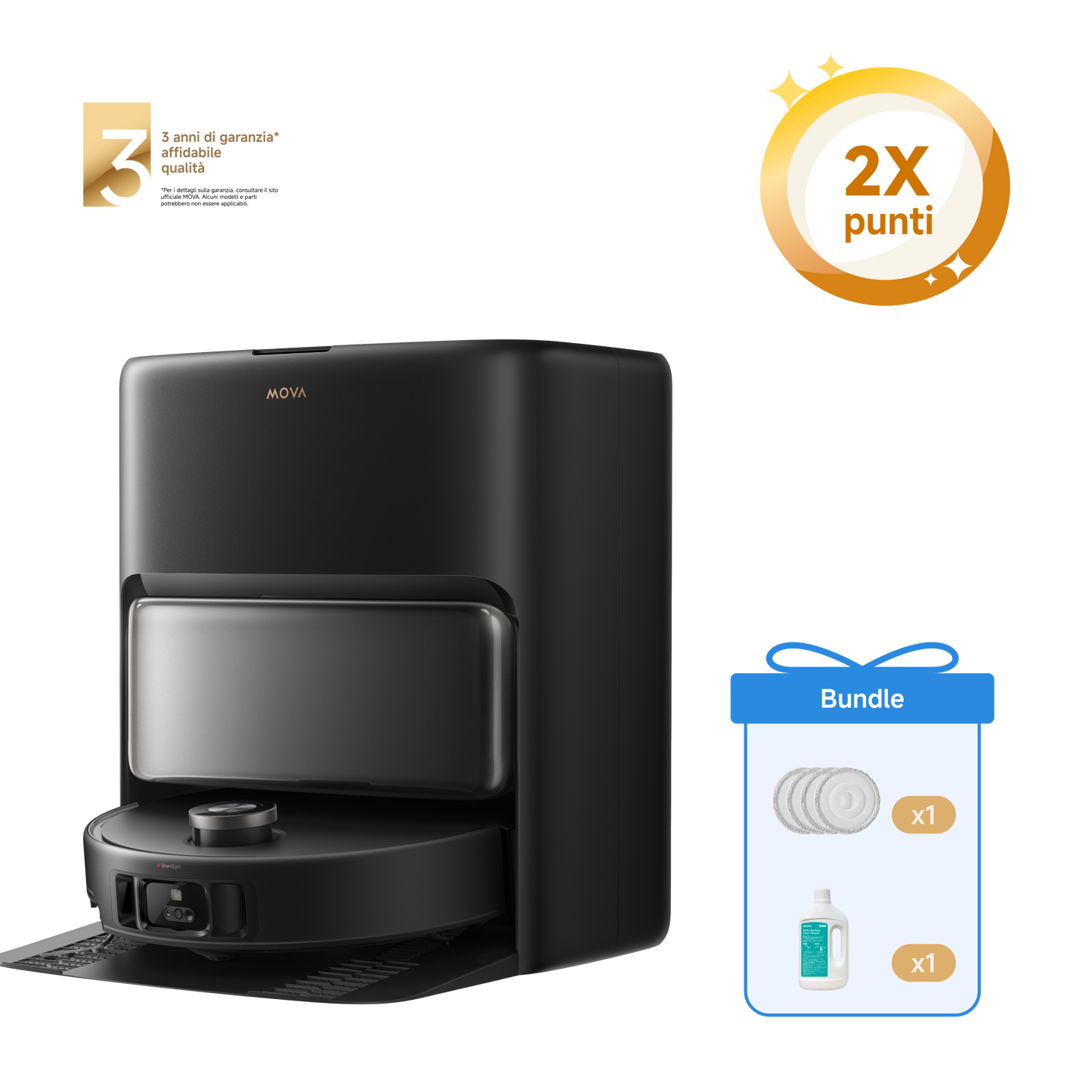 MOVA V50 Ultra Complete Robot aspirapolvere Nero + Panni per mocio + 1L Detergente